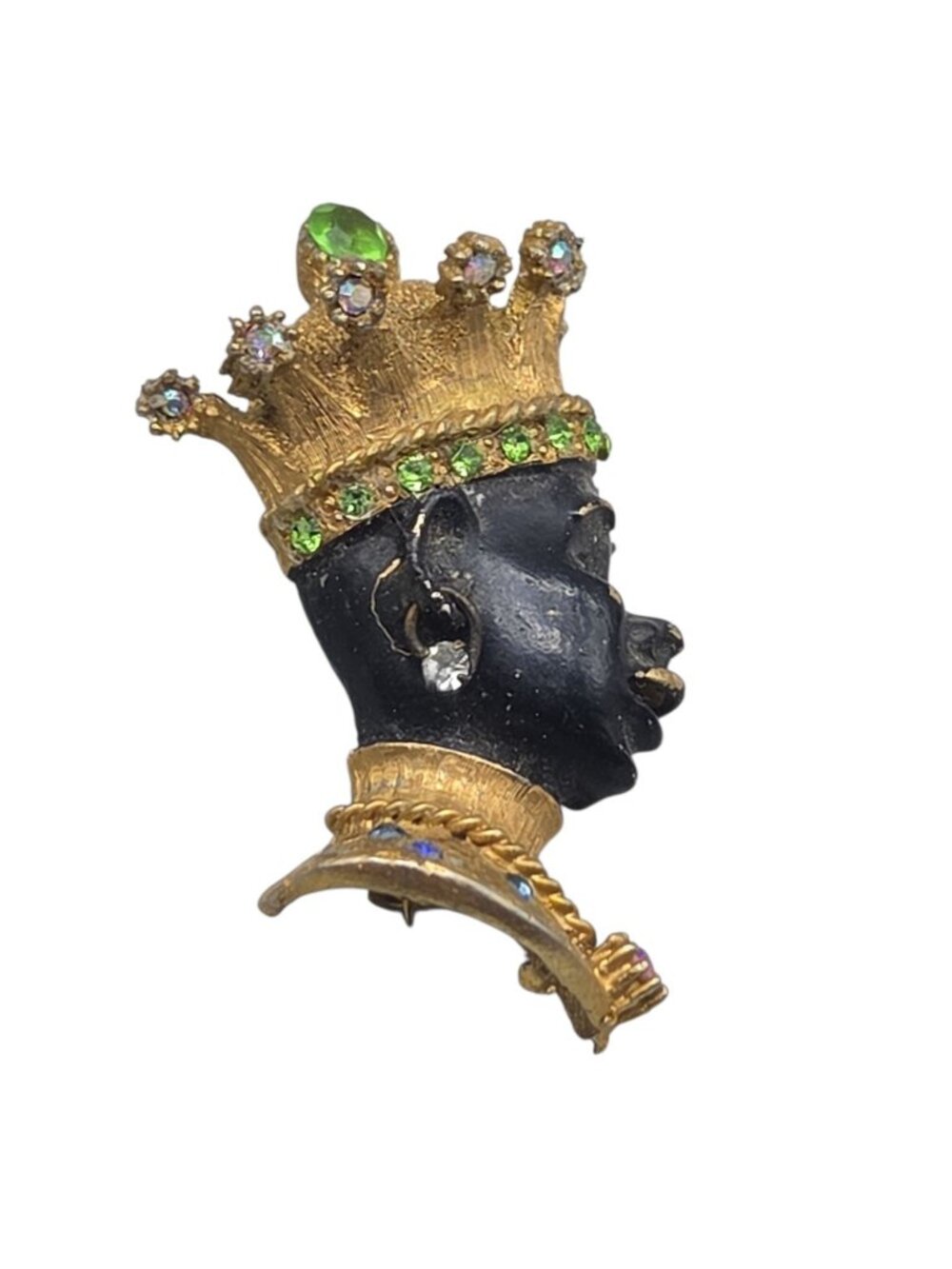 Vintage Blackamoor Jeweled Crown Figural Brooch Rhinestone Couture Estate Piece - Picture 10 of 11